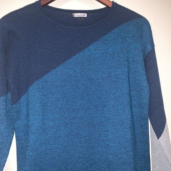 Smartwool Women Shadow Pine Colorblock Alpine Blue Pullover Sweater S Baselayer - Picture 5 of 7